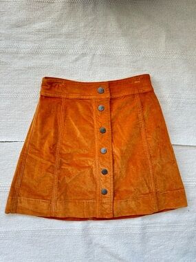Madewell Orange Button-Front A-Line Mini Skirt